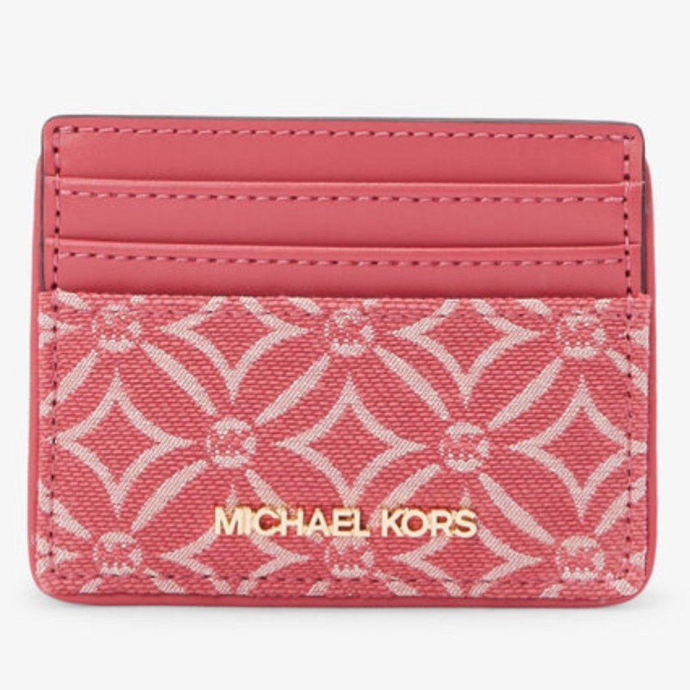 Michael Kors Jet Set Large Logo Jacquard Card Case LT Berry Sorbet MSRP $128 NWT